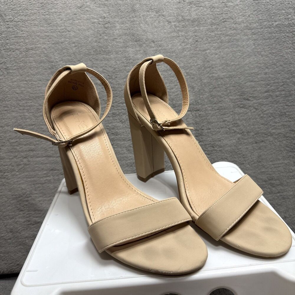 Women’s Pump Buckle Camel faux suede Ankle Strap 4 Inch Heel Size 8.5